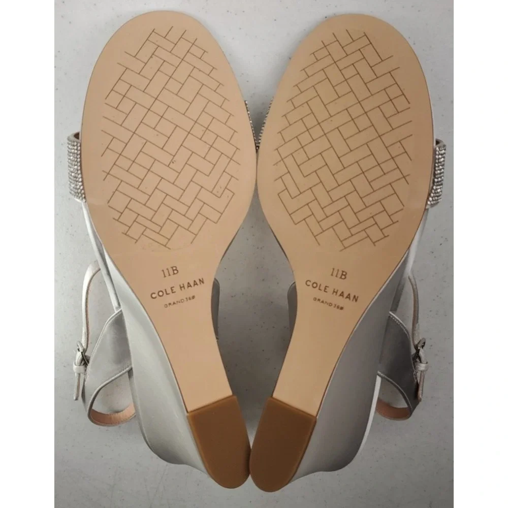 Cole Haan Josie Wedge Heel Sandals Crystal Gray‎ Satin W30331 Women's Sz 11B NEW